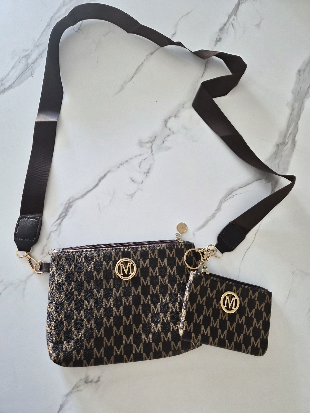 Monogram Brown Crossbody Bag with Coin Pouch